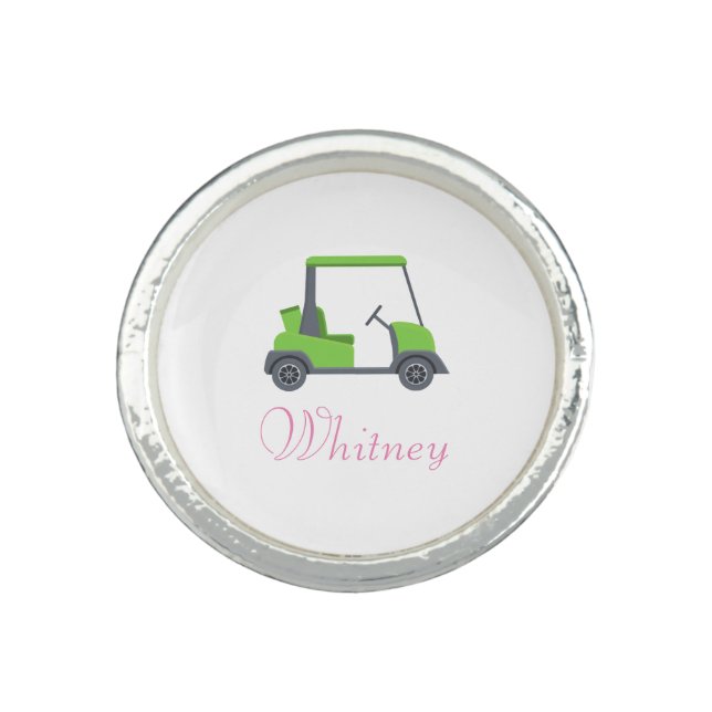  Pink Green Golf Cart Personalized  funny Ring (Front)