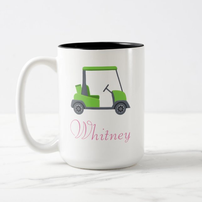  Pink Green Golf Cart Personalized  funny Two-Tone Coffee Mug (Left)
