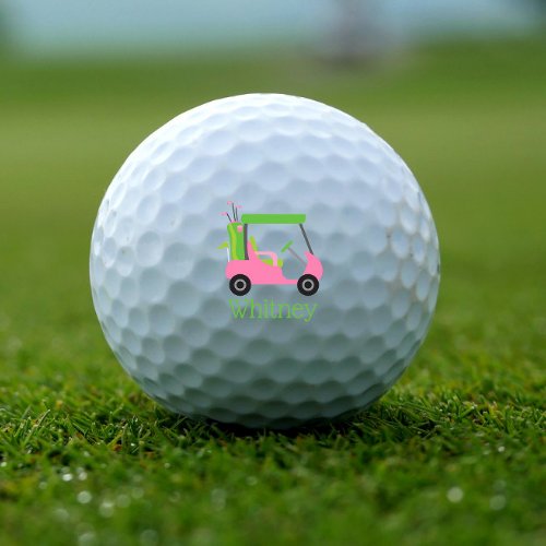 Pink  Green Golf Cart Personalized Golf Balls