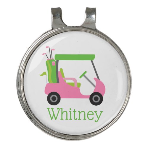 Pink  Green Golf Cart Personalized Golf Hat Clip