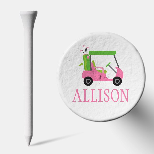 Pink & Green Golf Cart Personalized Golf Tees (Combo)