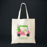 Pink & Green Golf Cart Personalized Tote Bag<br><div class="desc">PreppyPrint.com - Hit the links! Add your personalized touch to this tote bag. Click "customize" to change the font,  image size,  etc. Transfer this design onto the products of your choice too! Please visit my designer store,  PreppyPrint.com,  for coordinating items.</div>