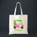 Pink & Green Golf Cart Personalized Tote Bag<br><div class="desc">PreppyPrint.com - Hit the links! Add your personalized touch to this tote bag. Click "customize" to change the font,  image size,  etc. Transfer this design onto the products of your choice too! Please visit my designer store,  PreppyPrint.com,  for coordinating items.</div>