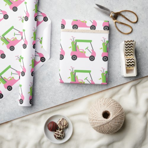 Pink  Green Golf Cart Wrapping Paper