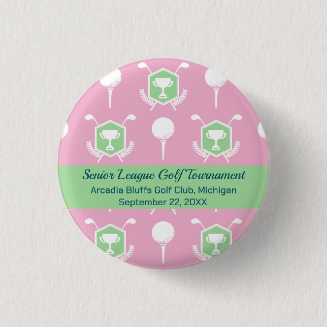 Pink & Green - Golf League Party Favor Button (Front)