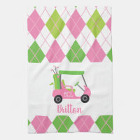 Pink & Green Golf Monogram Kitchen Towel