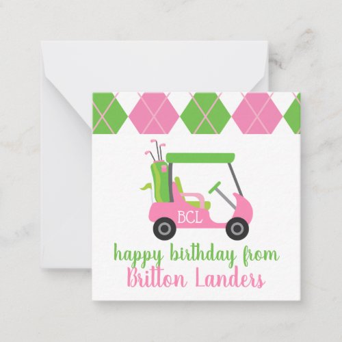 Pink  Green Golf Personalize Gift Enclosure Cards