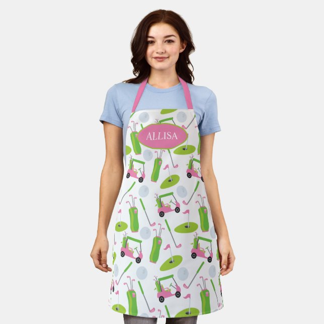 Pink & Green Golf Personalized Apron (Worn)