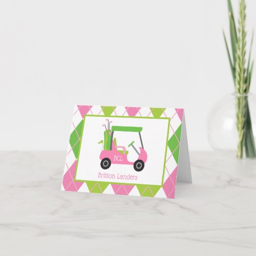 Pink  Green Golf Personalized Folded Note Cards