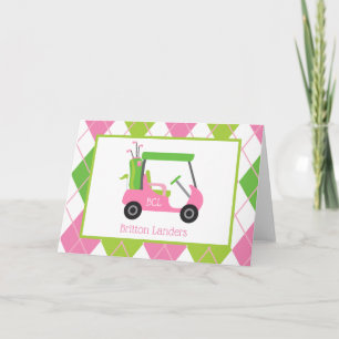Pink & Green Golf Personalized Folded Note Cards
