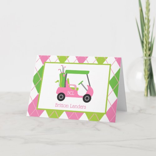 Pink  Green Golf Personalized Folded Note Cards