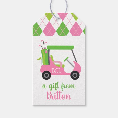 Pink  Green Golf Personalized Gift Tags