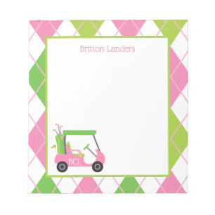 Pink & Green Golf Personalized Notepad