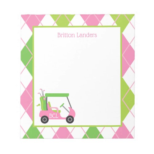 Pink  Green Golf Personalized Notepad