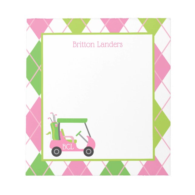 Pink & Green Golf Personalized Notepad (Front)