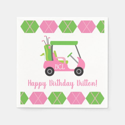 Pink  Green Golf Personalized Party Napkins