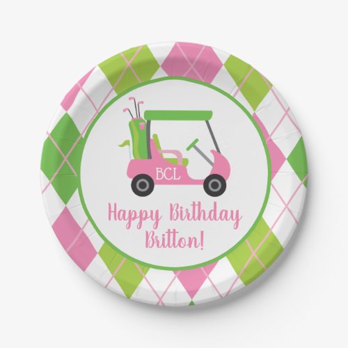 Pink  Green Golf Personalized Party Plates