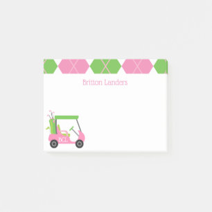Pink & Green Golf Personalized Post-it Notepad