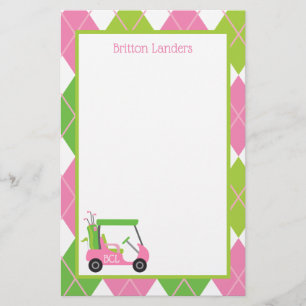 Pink & Green Golf Personalized Stationery
