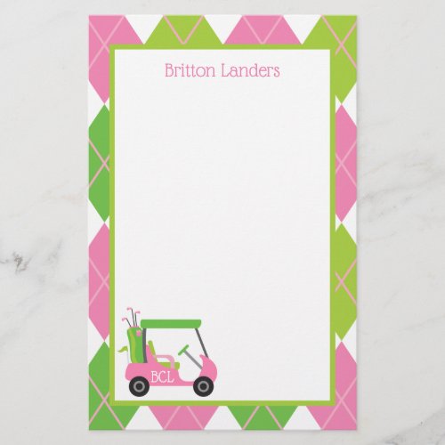 Pink  Green Golf Personalized Stationery