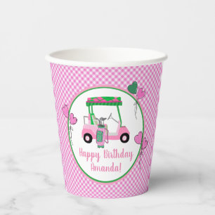 Pink & Green Golf Theme Personalized Party Paper Cups