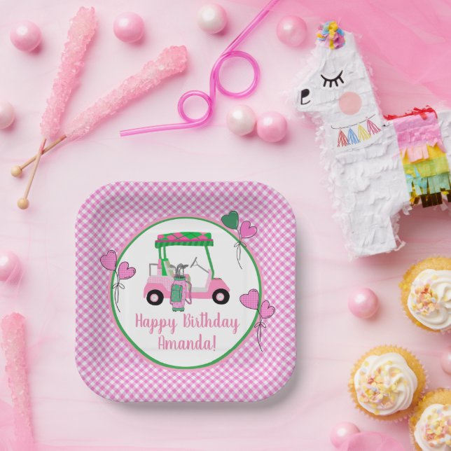Pink & Green Golf Theme Personalized Party  Paper Plates (Party)