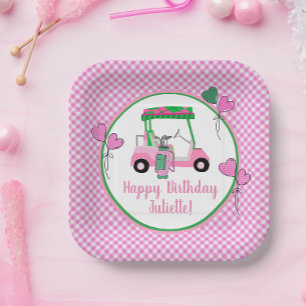 Pink & Green Golf Theme Personalized Party  Paper Plates