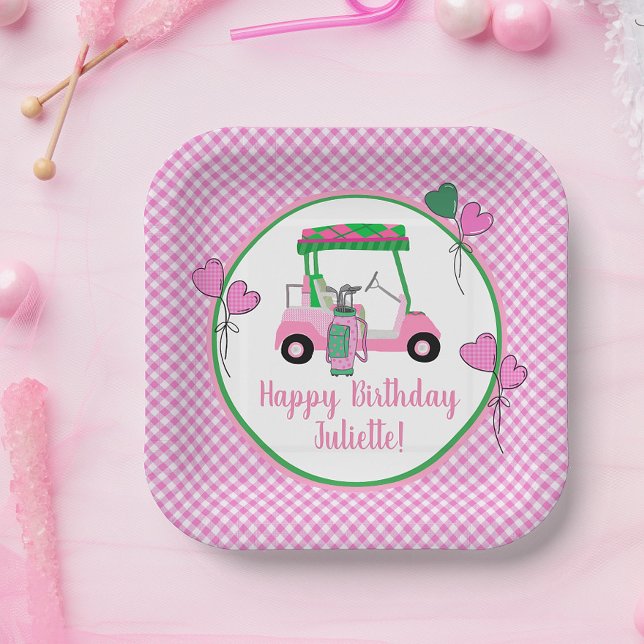 Pink & Green Golf Theme Personalized Party  Paper Plates (Creator Uploaded)