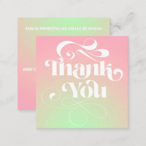 Pink green gradient retro script order thank you square business card