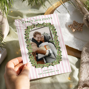 Pink & Green Grandmillennial Wreath Holiday Card