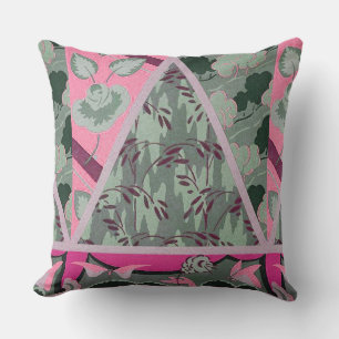 PINK GREEN GREY FLOWERS, BUTTERFLIES BOLD FLORAL THROW PILLOW