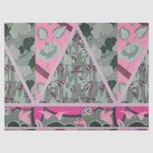 PINK GREEN GREY FLOWERS, BUTTERFLIES BOLD FLORAL TISSUE PAPER