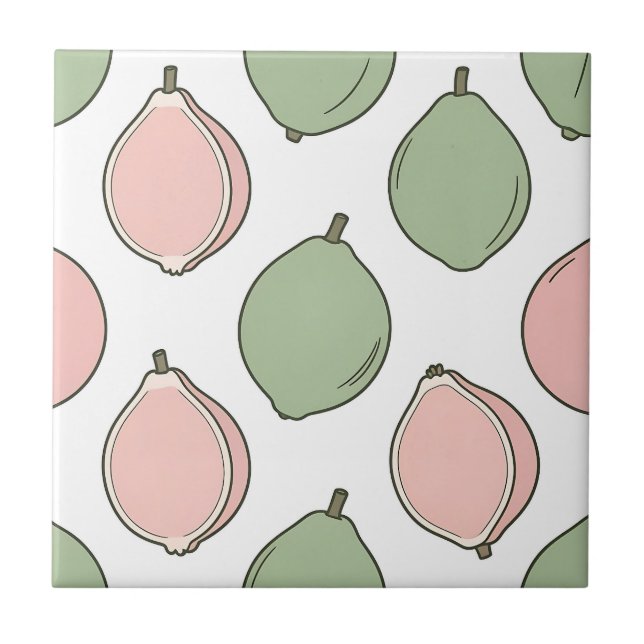 Pink Green Guava Pattern Ceramic Tile (Front)