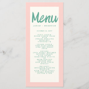 Pink Green Handwriting Typography Retro Wedding Menu