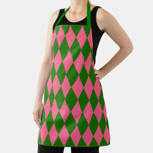 Pink Green Harlequin Checkered Design  Apron