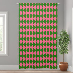 Pink Green Harlequin Checkered Design  Blackout Curtains