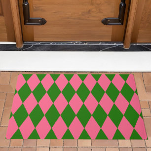 Pink Green Harlequin Checkered Design Doormat