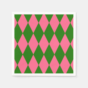 Pink Green Harlequin Checkered Design Napkins