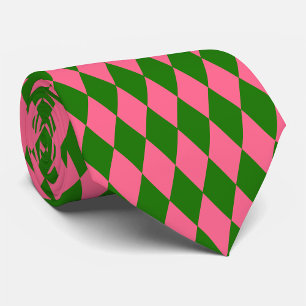 Pink Green Harlequin Checkered Design  Neck Tie