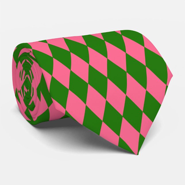 Pink Green Harlequin Checkered Design  Neck Tie (Creator Uploaded)