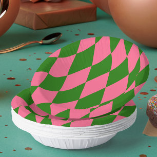 Pink Green Harlequin Checkered Design Paper Bowls