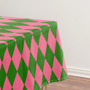 Pink Green Harlequin Checkered Design Tablecloth