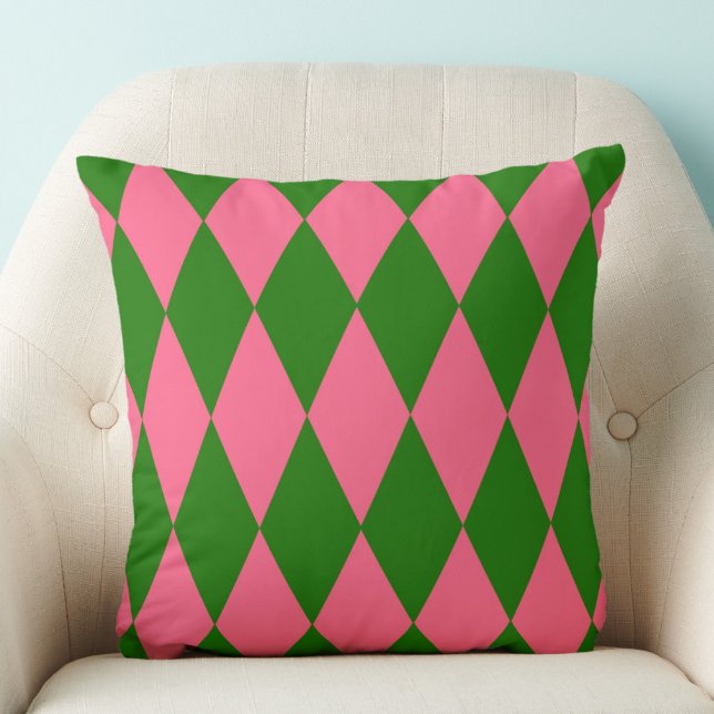 Pink Green Harlequin Checkered Design  Throw Pillow (Creator Uploaded)