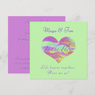 Pink & Green Heart Save the Date Invitation