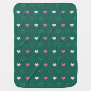 Pink & Green Heart Seamless Pattern Cute Minimal Baby Blanket