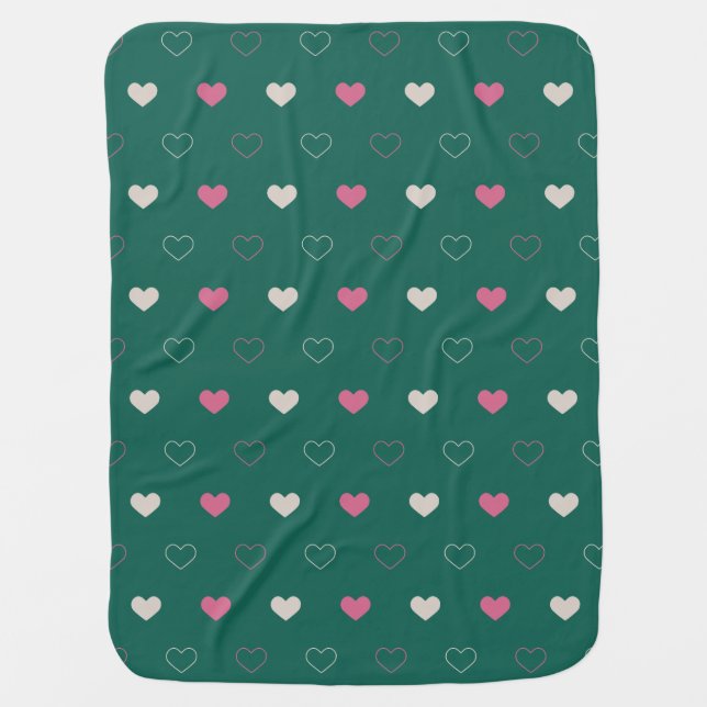 Pink & Green Heart Seamless Pattern Cute Minimal Baby Blanket (Front)