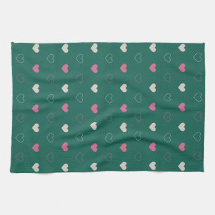 Pink & Green Heart Seamless Pattern Cute Minimal Kitchen Towel