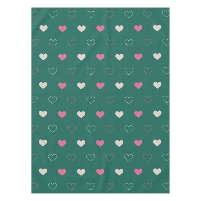 Pink & Green Heart Seamless Pattern Cute Minimal Tablecloth (Front)
