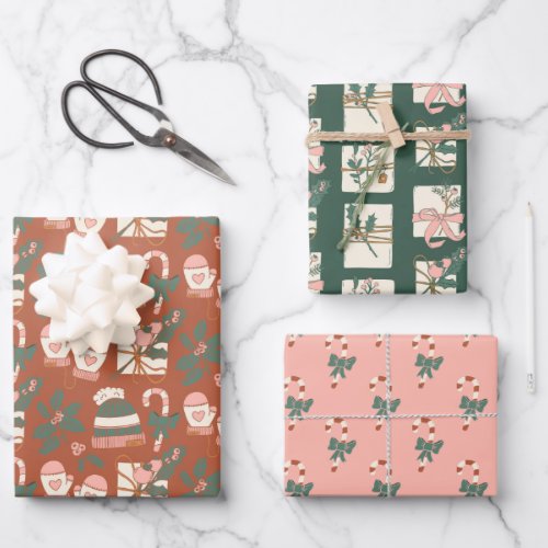 Pink  Green Holiday Wrapping Paper Sheets