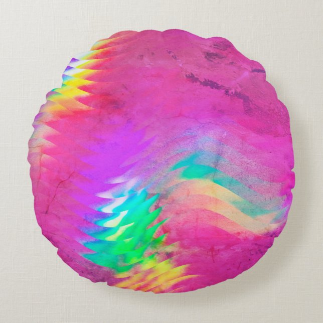 Pink & Green Holographic Round Pillow (Front)